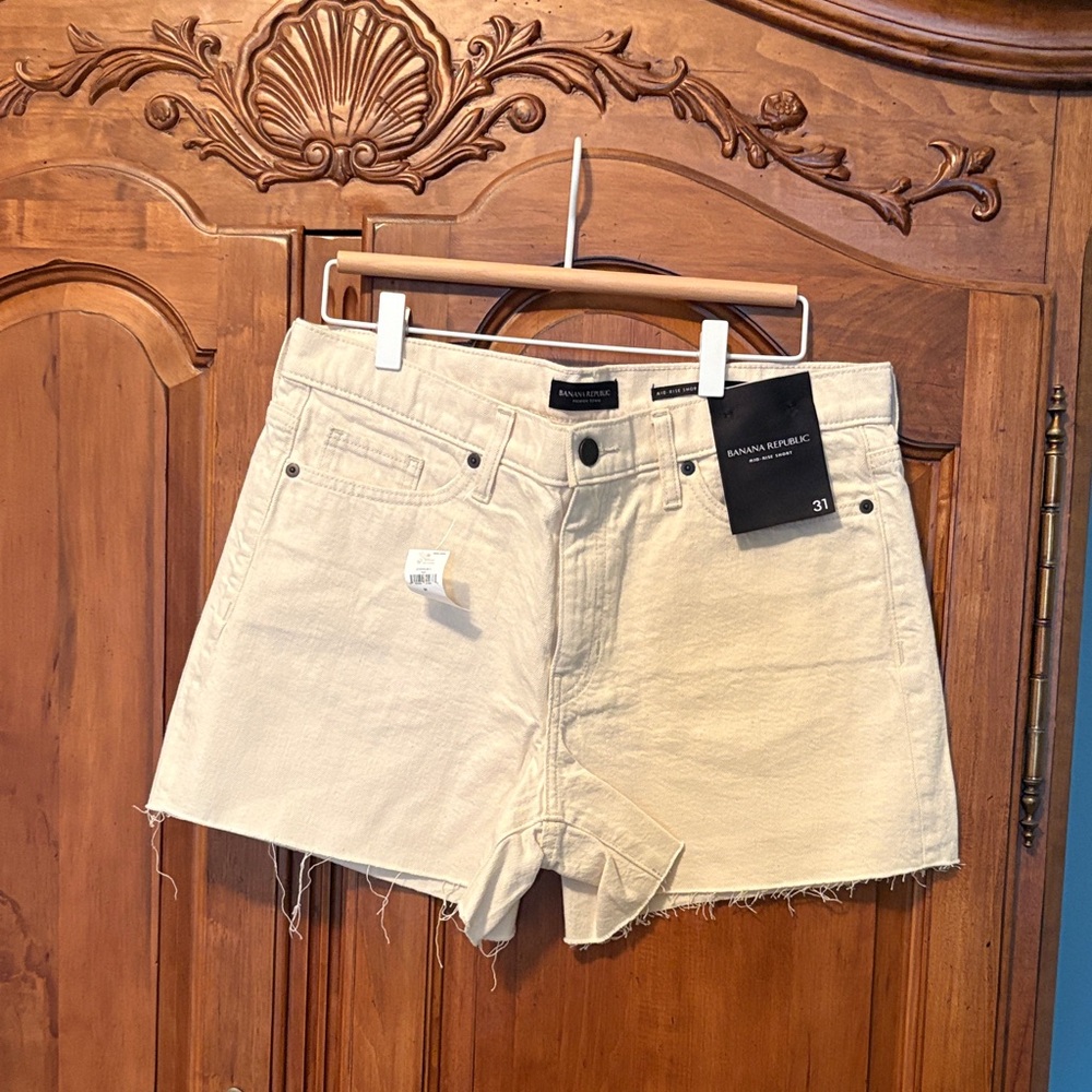 Banana Republic Cream Raw-Hem Premium Denim Shorts